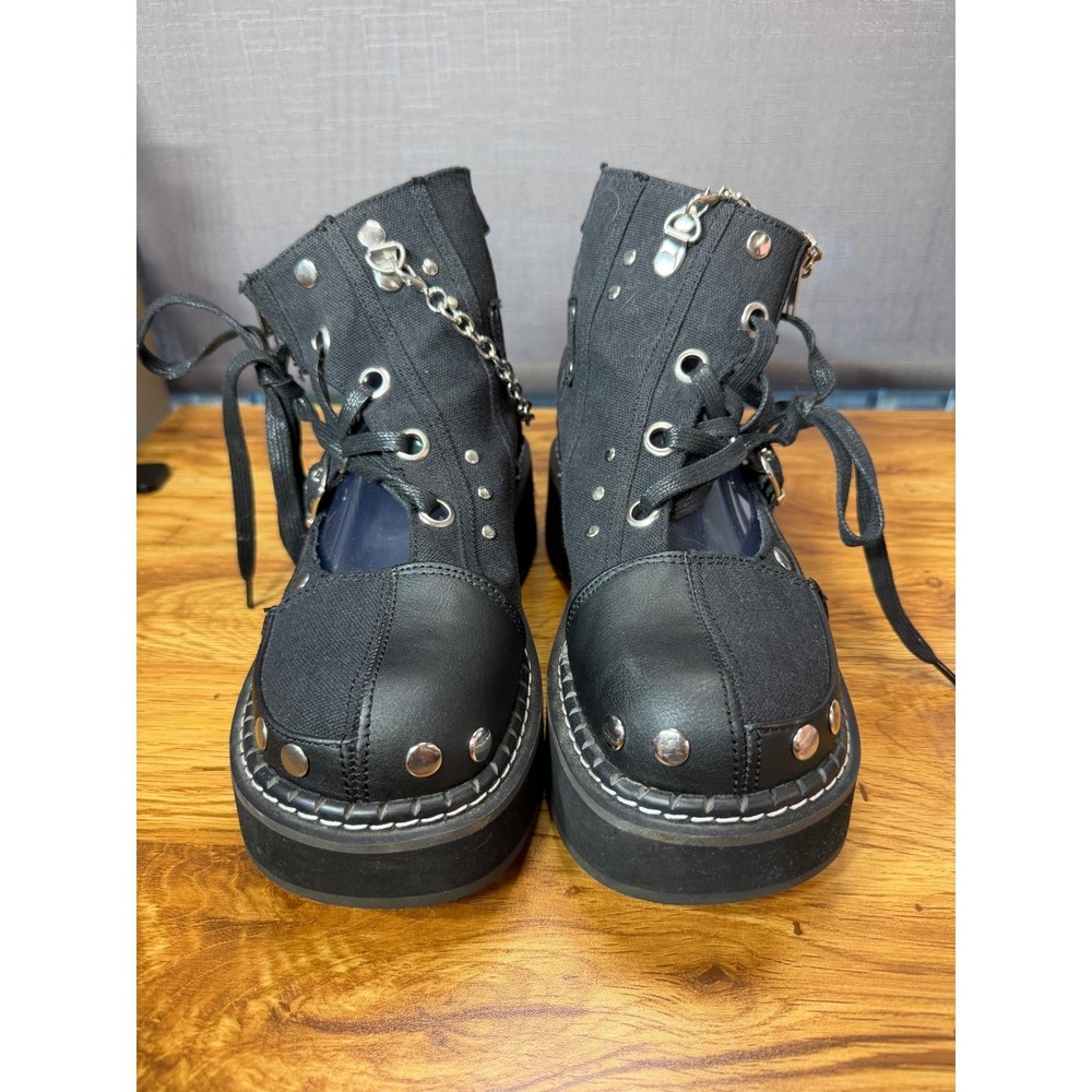 Demonia Emily Black Platform Boots Studded Chain Goth Punk Women's 8 - Picture 2 of 10
